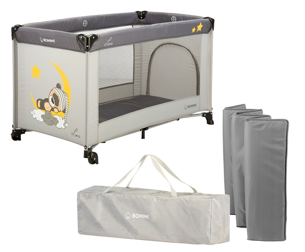 Travel cot BOMIMI 65 x 125 cm shades of grey and silver