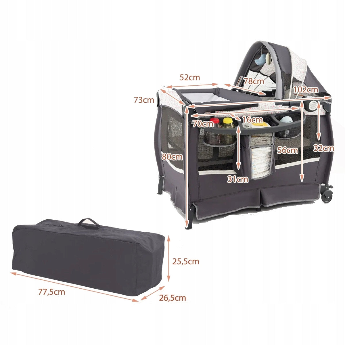 Travel cot Costway 102 x 73 cm black Brand Costway