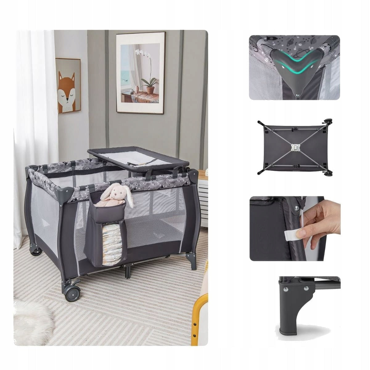 Travel cot Costway 3in1 , grey + accessories Manufacturer code BE10046DE-HS