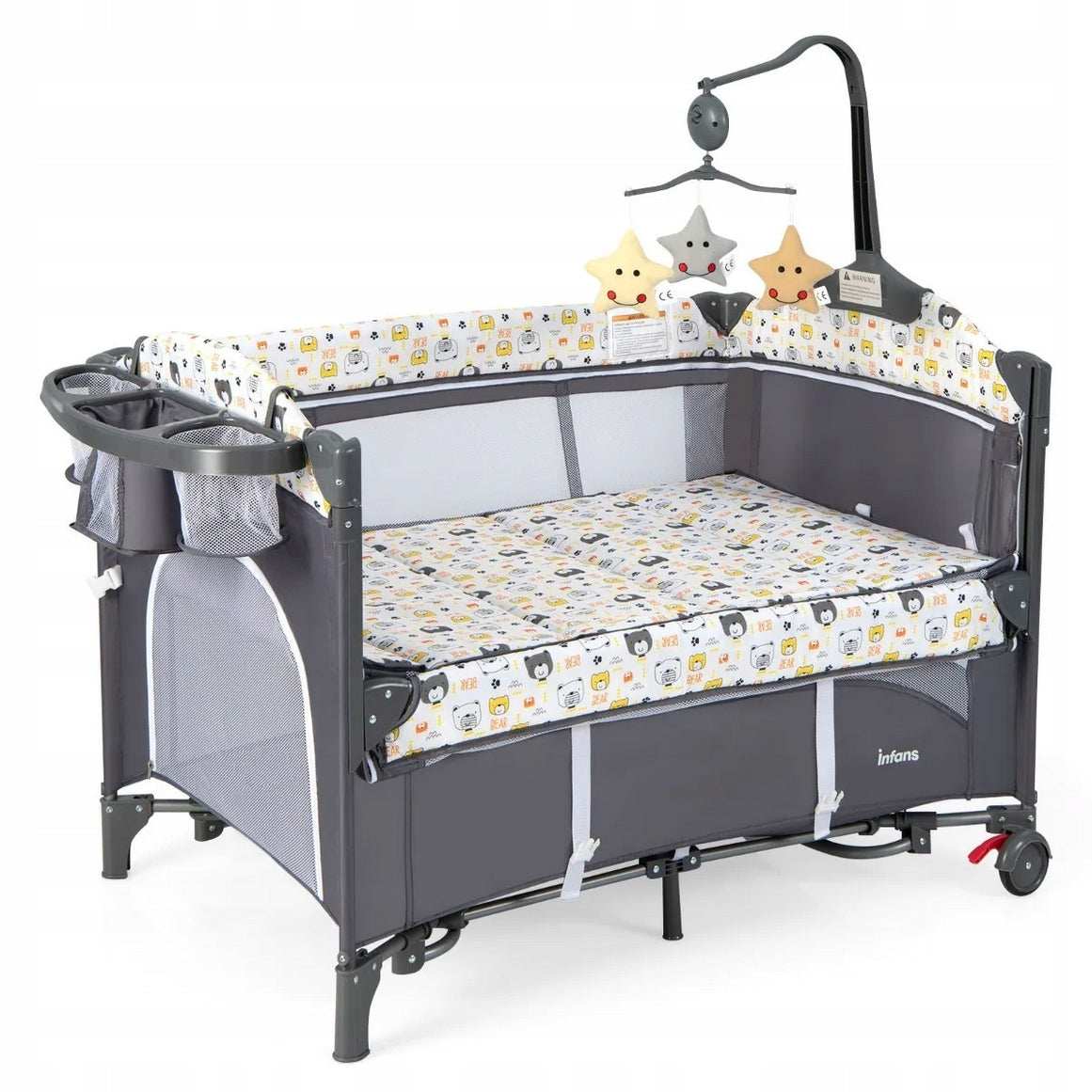 Travel cot Costway 76 x 110 cm shades of grey and silver