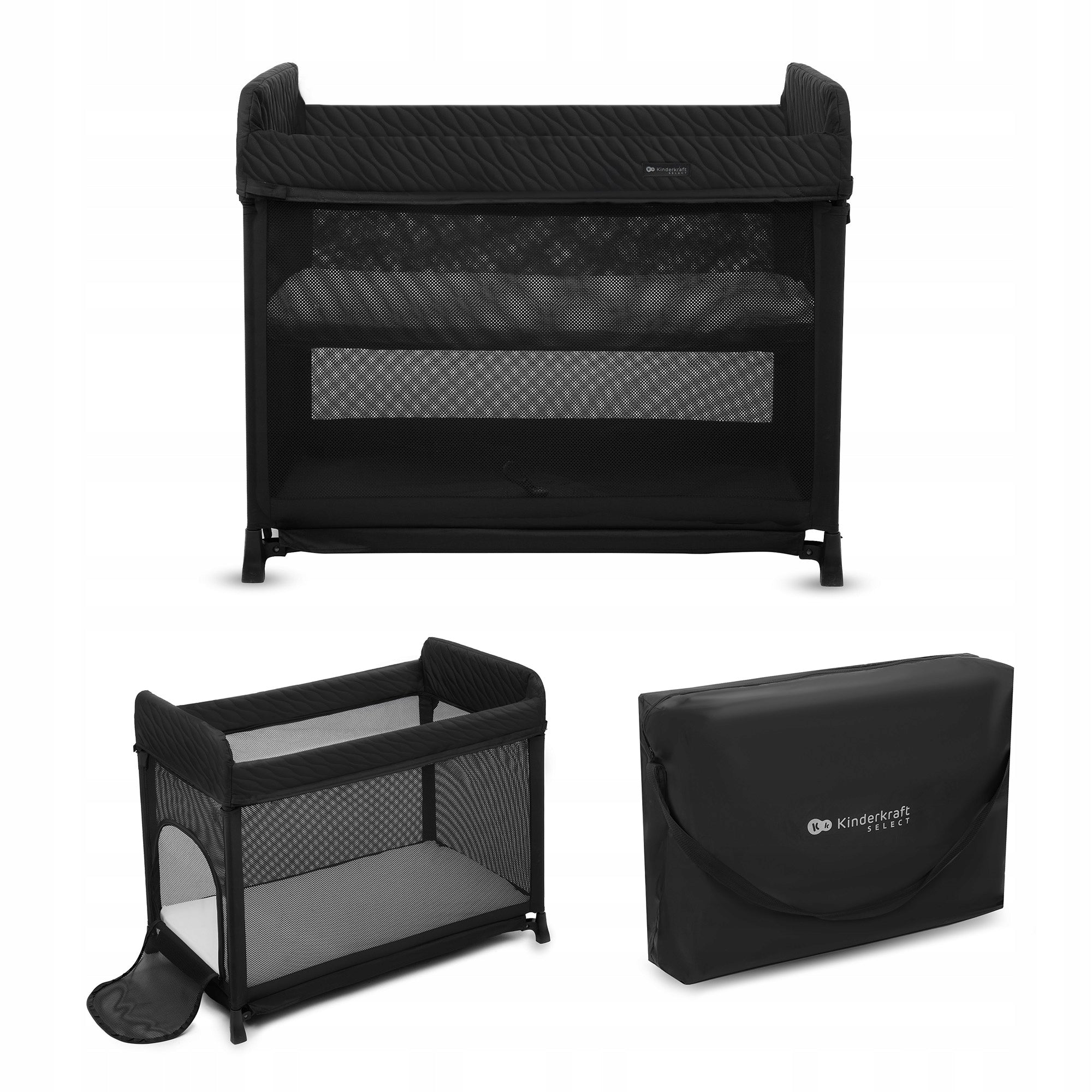 Travel cot Kinderkraft MOON DREAM black 95,5x59,5x81 cm folding