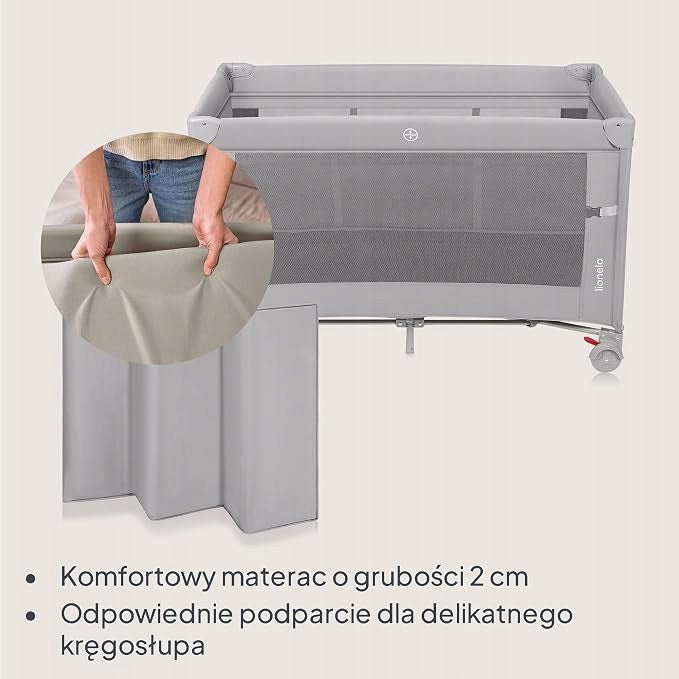 Travel cot Lionelo Ellen 3in1 supplied 2 levels mattress Color gray