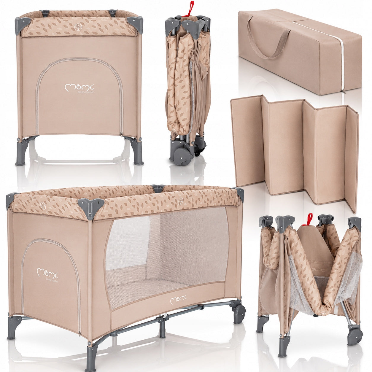 Travel cot MoMi BELOVE beige - mattress folding playpen bag