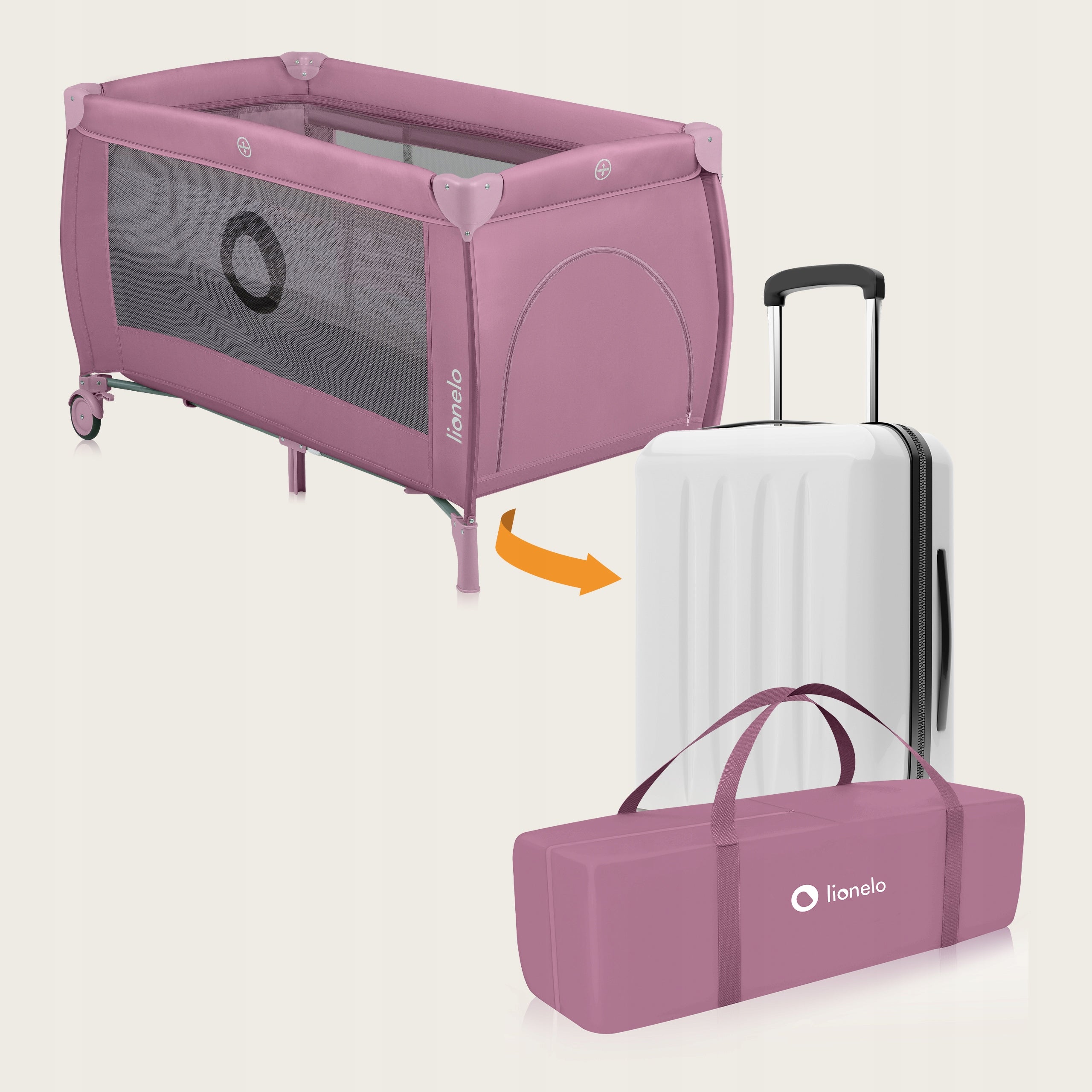 Travel cot STEFI PLUS PINK MAGNOLIA