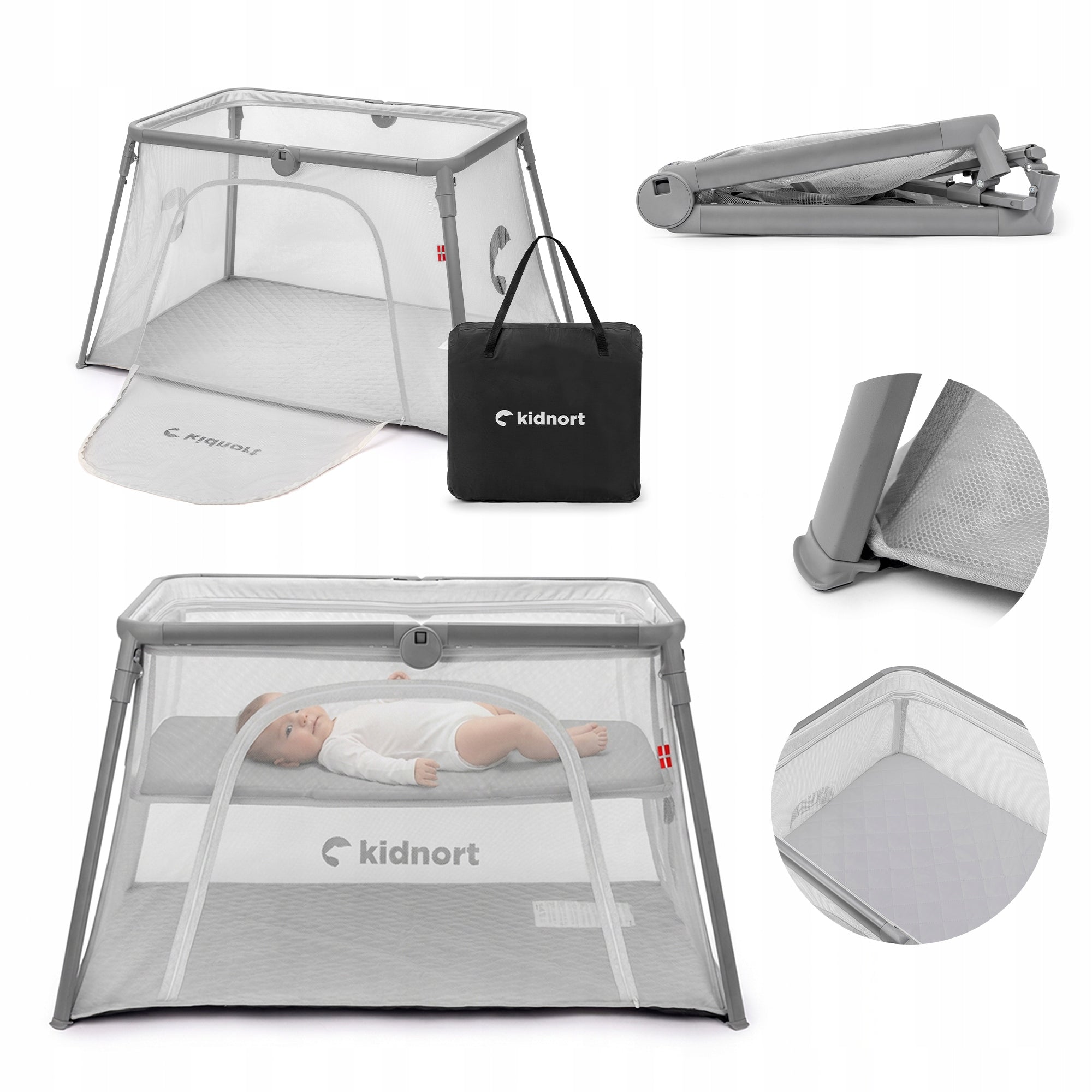 Travel cot and playpen 2in1 folding, portable, mattress Bleke grey