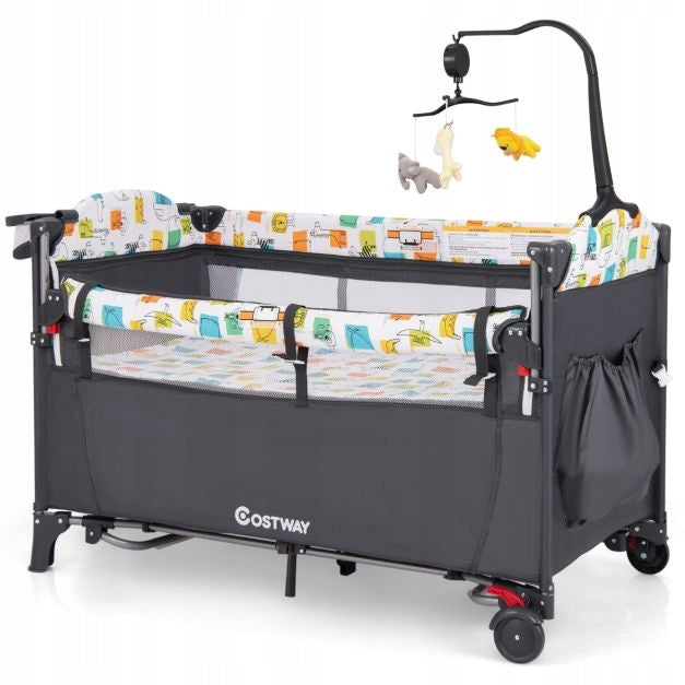 Travel cot extra bed with changing table lowered side folding Brand Costway