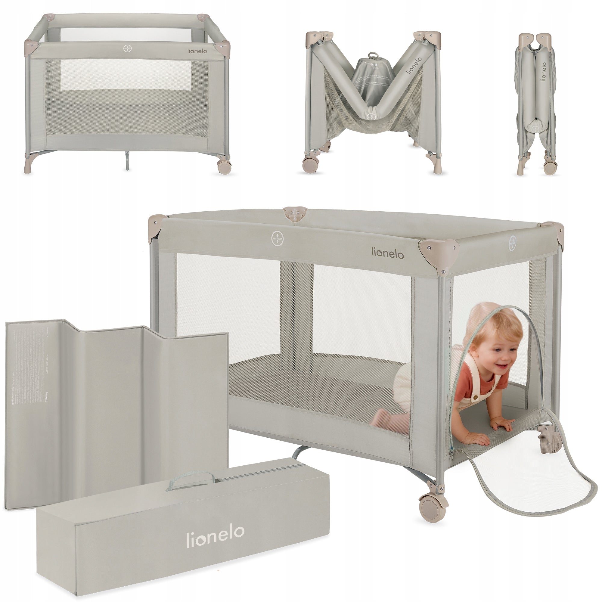 Travel cot folding mattress 2 wheels bag Lionelo Amelie