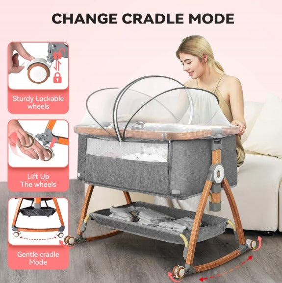 Travel cot grey 5in1 adjustable height up to 15 kg with wheels Manufacturer code CN