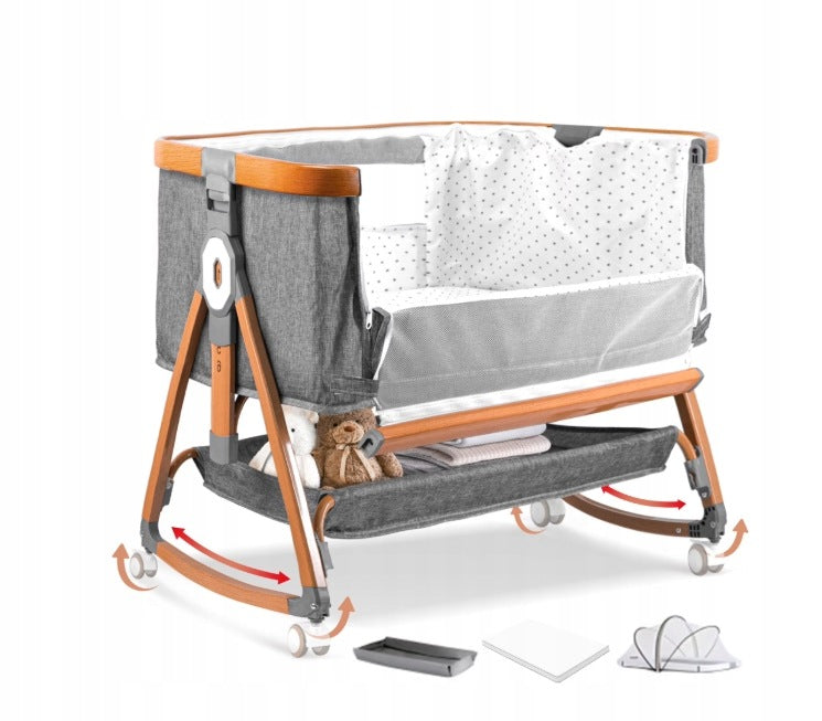 Travel cot grey 5in1 adjustable height up to 15 kg with wheels