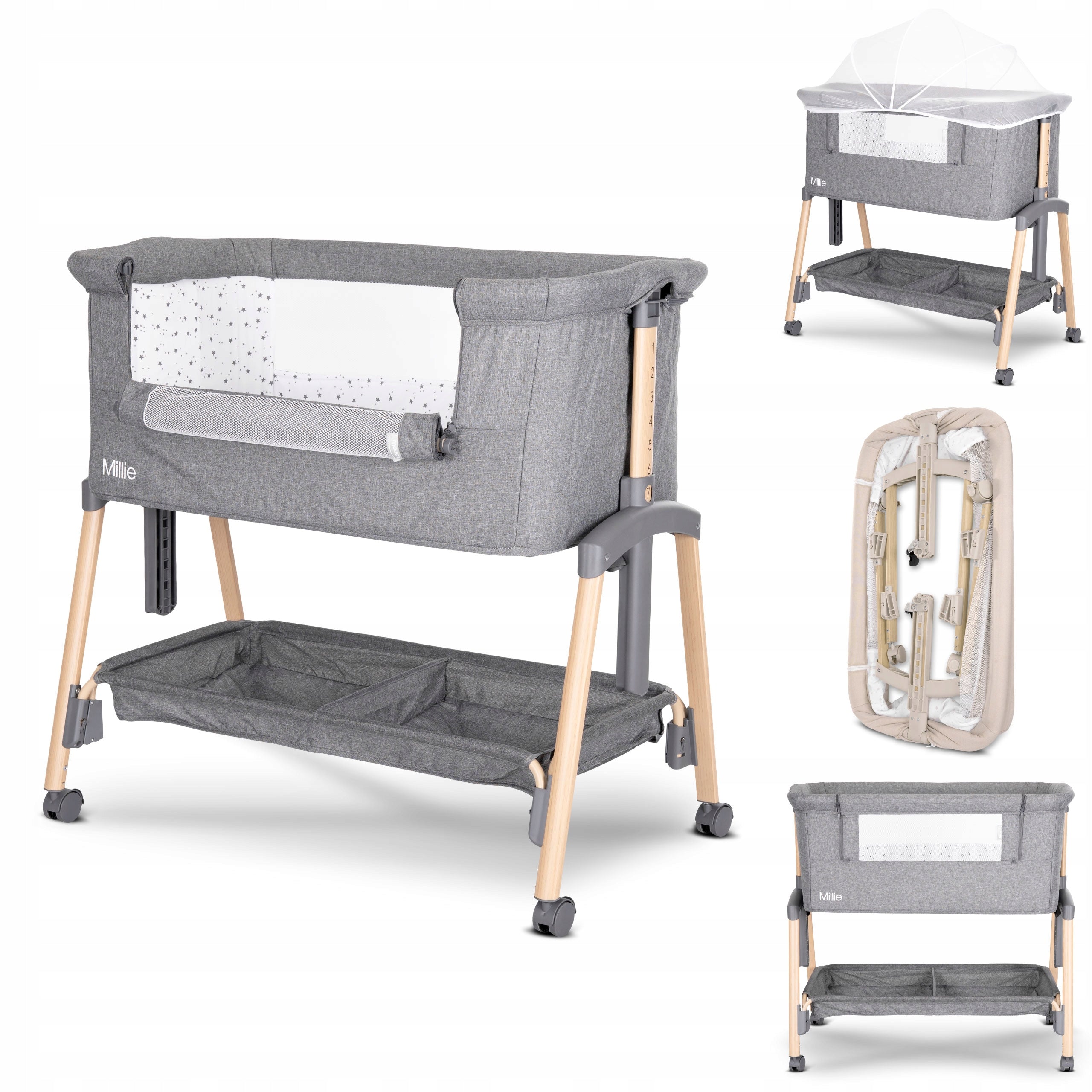 Travel cot height adjustment mosquito net Lorelli Millie