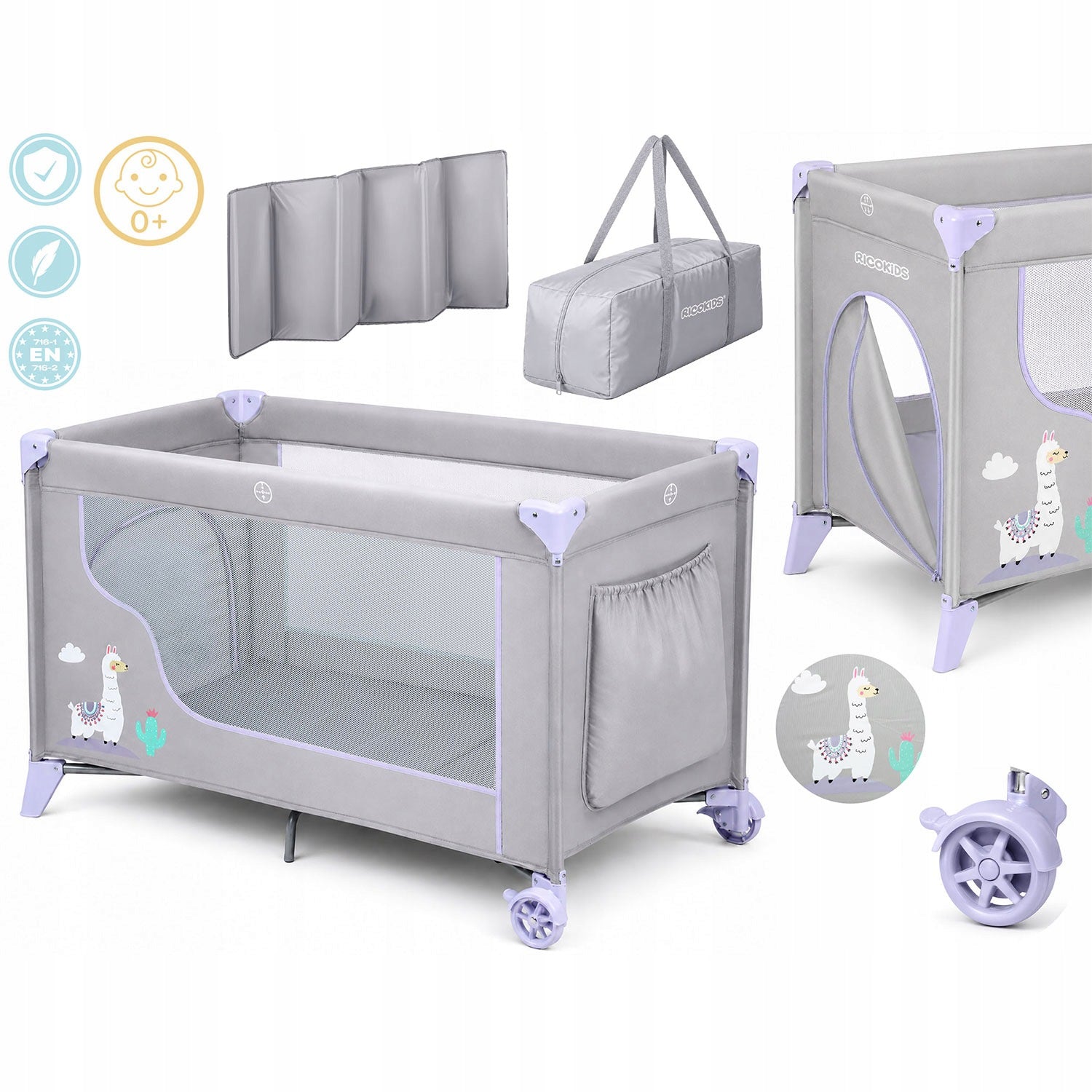 Travel cot + mattress + bag 123,5 x 64 x 76 cm RK-240 grey- Manufacturer code 724011