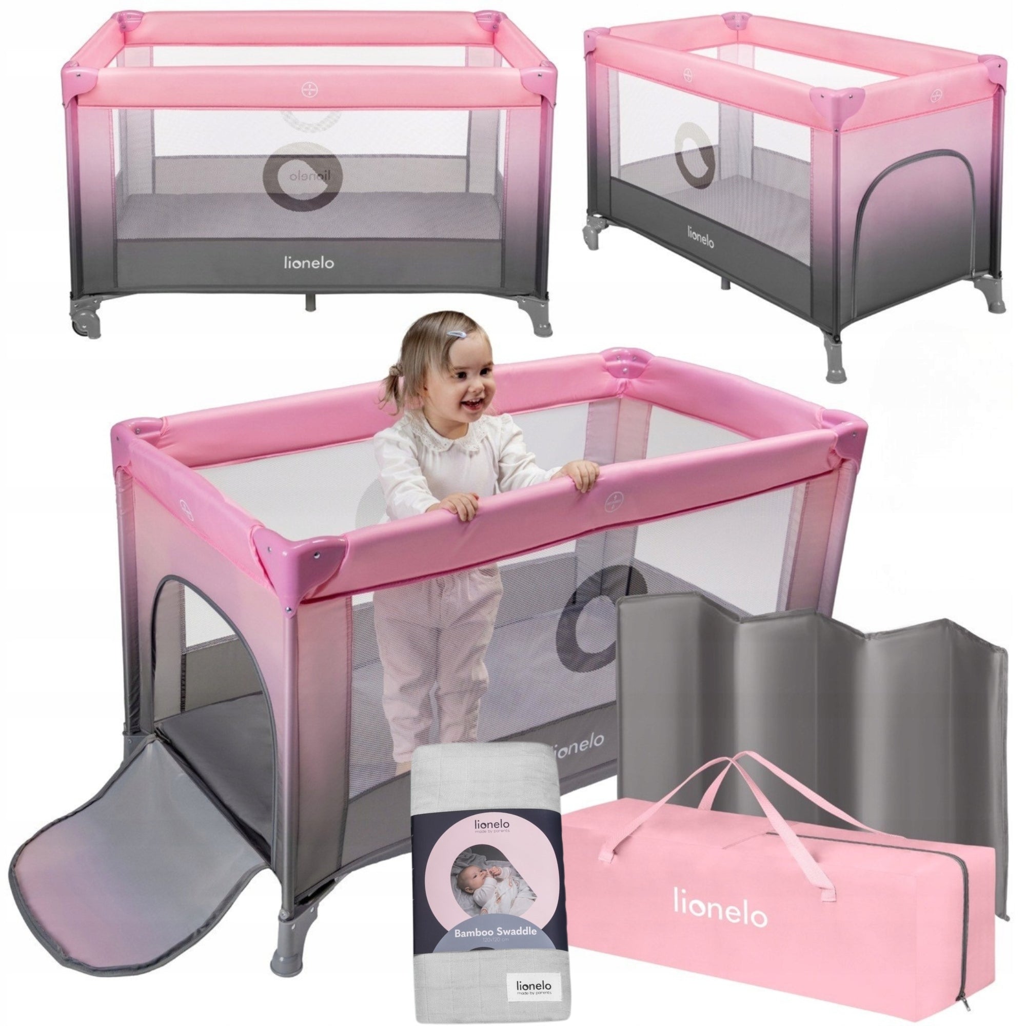 Travel cot playpen for baby + mattress and swaddle Lionelo Stefi