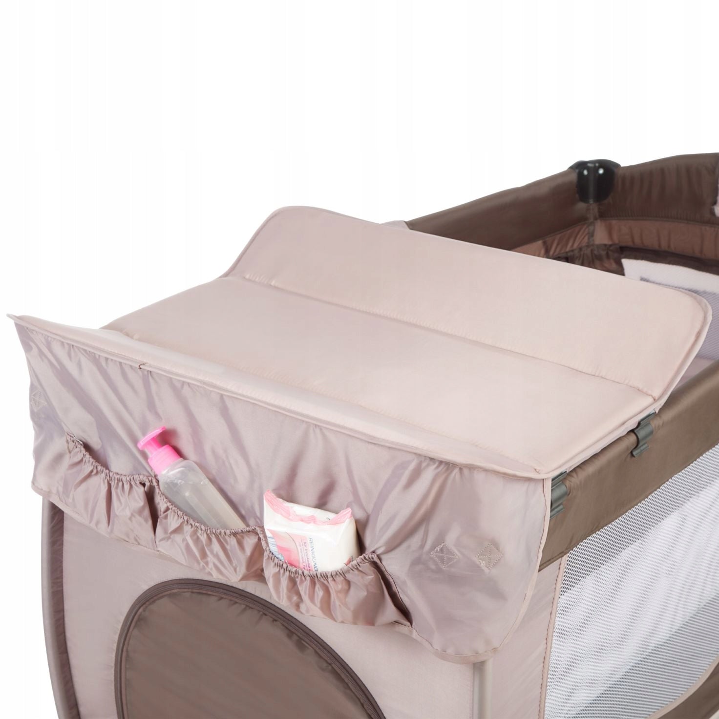 Travel cot tectake for children with changing table, 2 levels, brown Brand TecTake