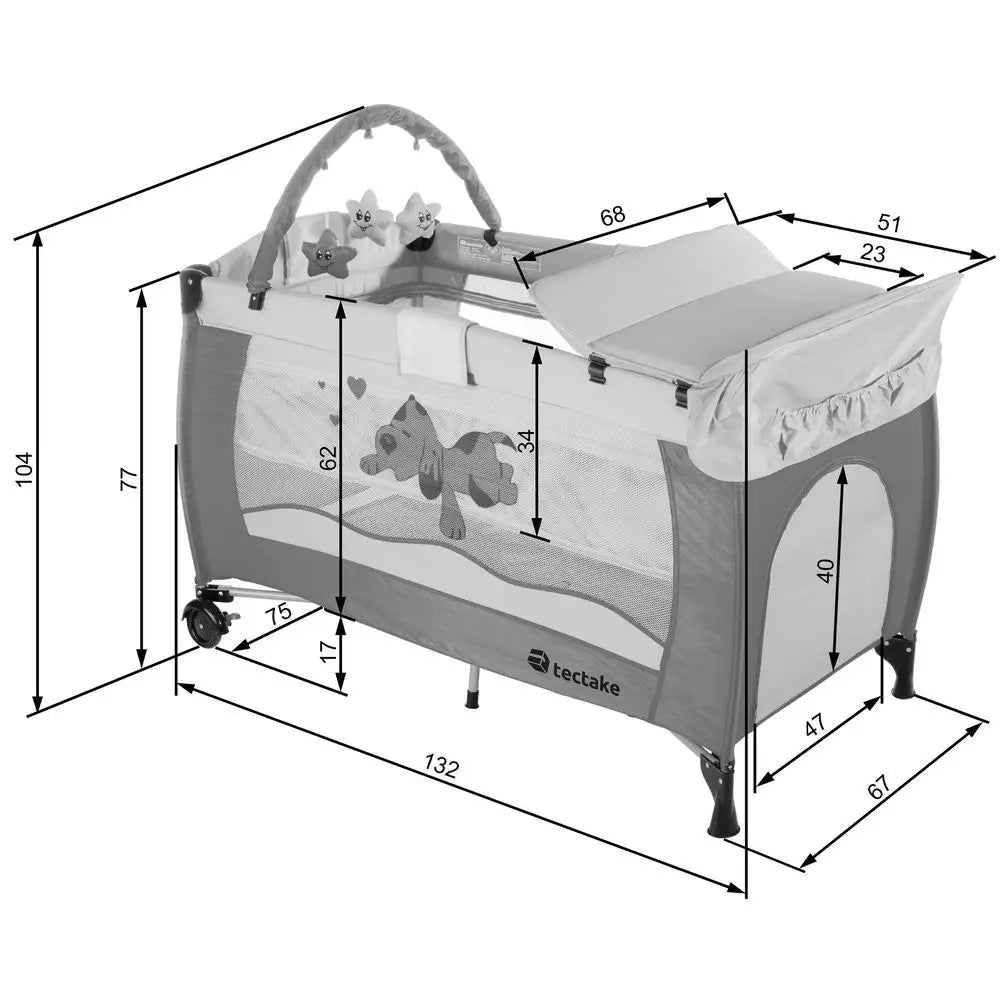 Travel cot tectake for children with changing table, 2 levels, brown Manufacturer code 400466
