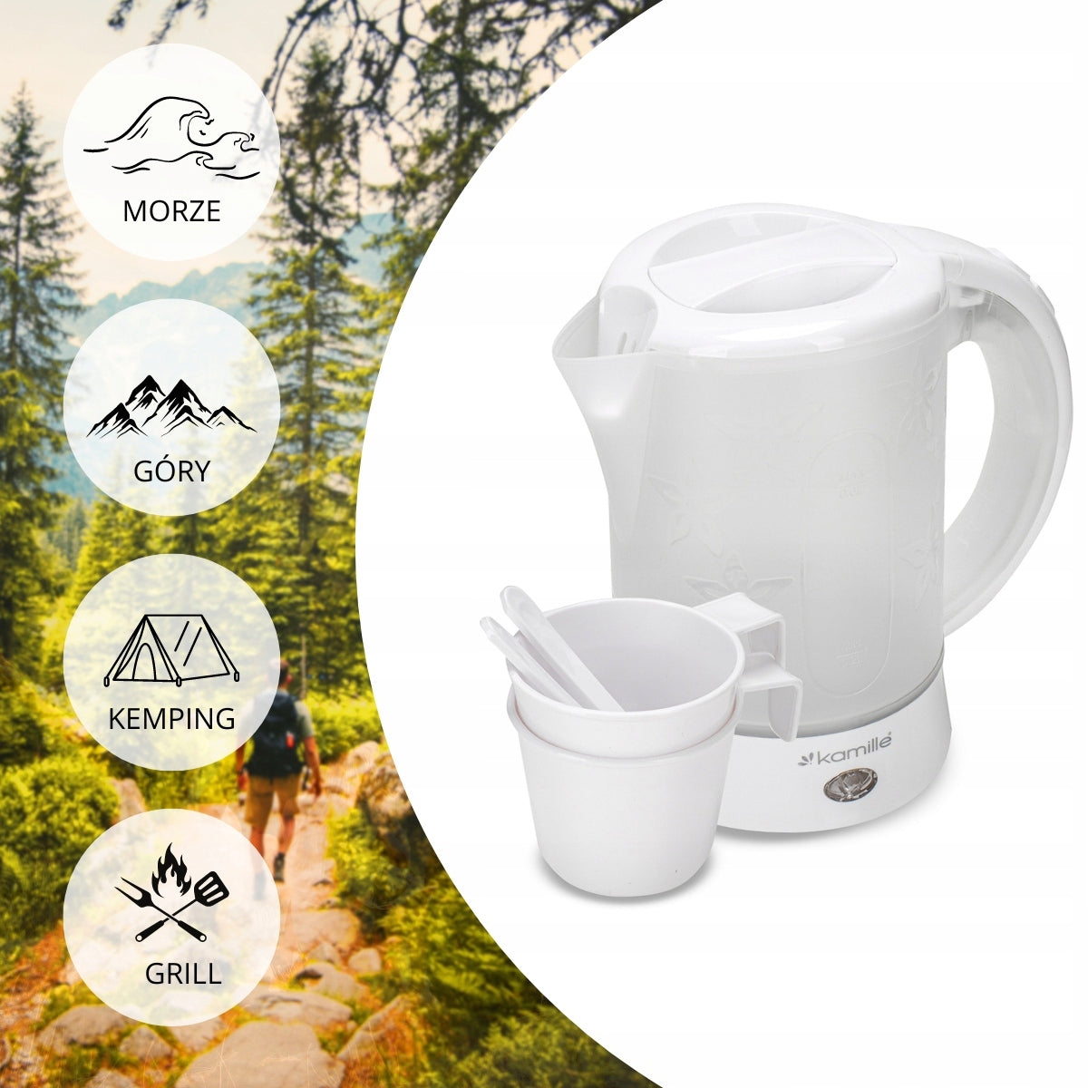Travel electric kettle small 0.6L with cups KAMILLE Brand Kamille