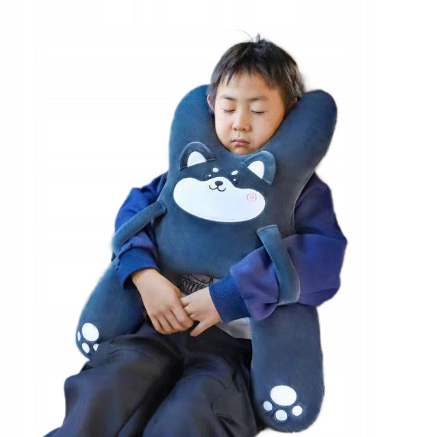 Travel neck pillow with seat belt for children black