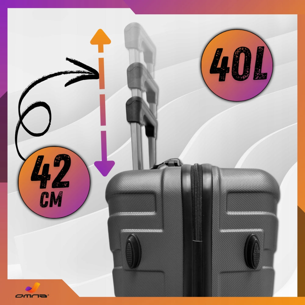 Travel suitcase small on wheels cabin ABS suitcases bag wheels 40L grey Width (longer edge) 38 cm