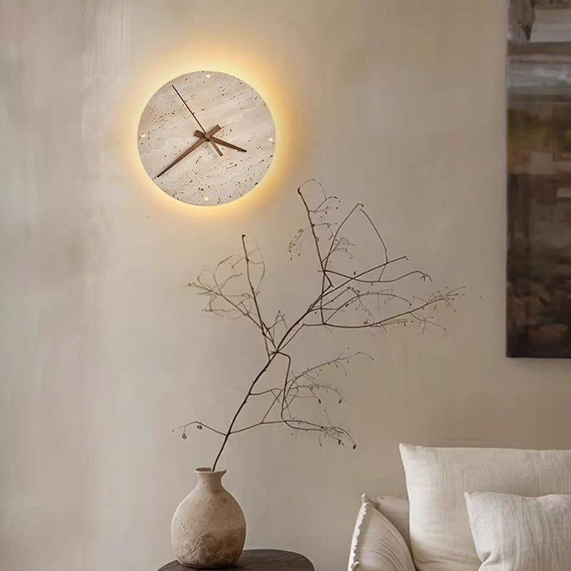 Travertino - wall lamp 30 cm round LED stone clock beige Manufacturer code TRVCLO-W-H30-99