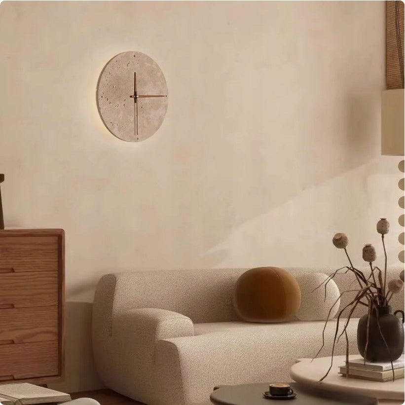 Travertino - wall lamp 30 cm round LED stone clock beige Packaging status original