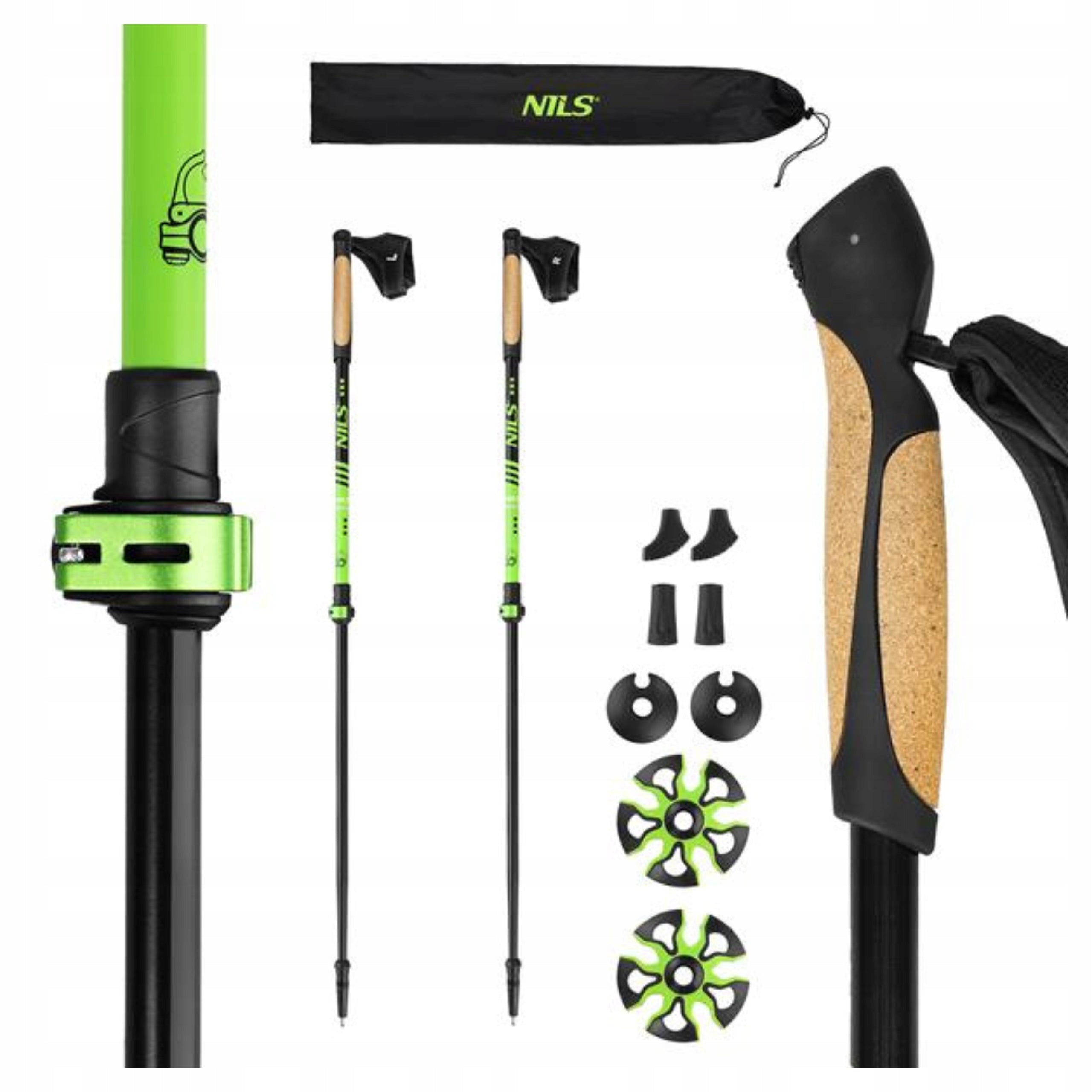 Trekking poles adjustable for walking Nordic Walking green Brand Nils
