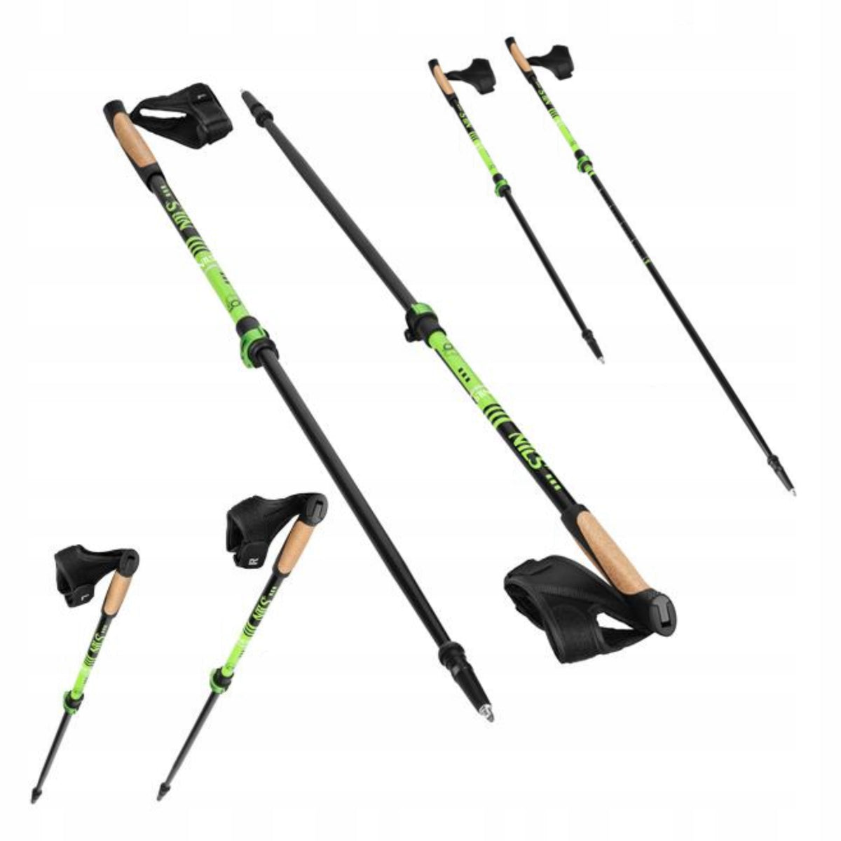 Trekking poles adjustable for walking Nordic Walking green