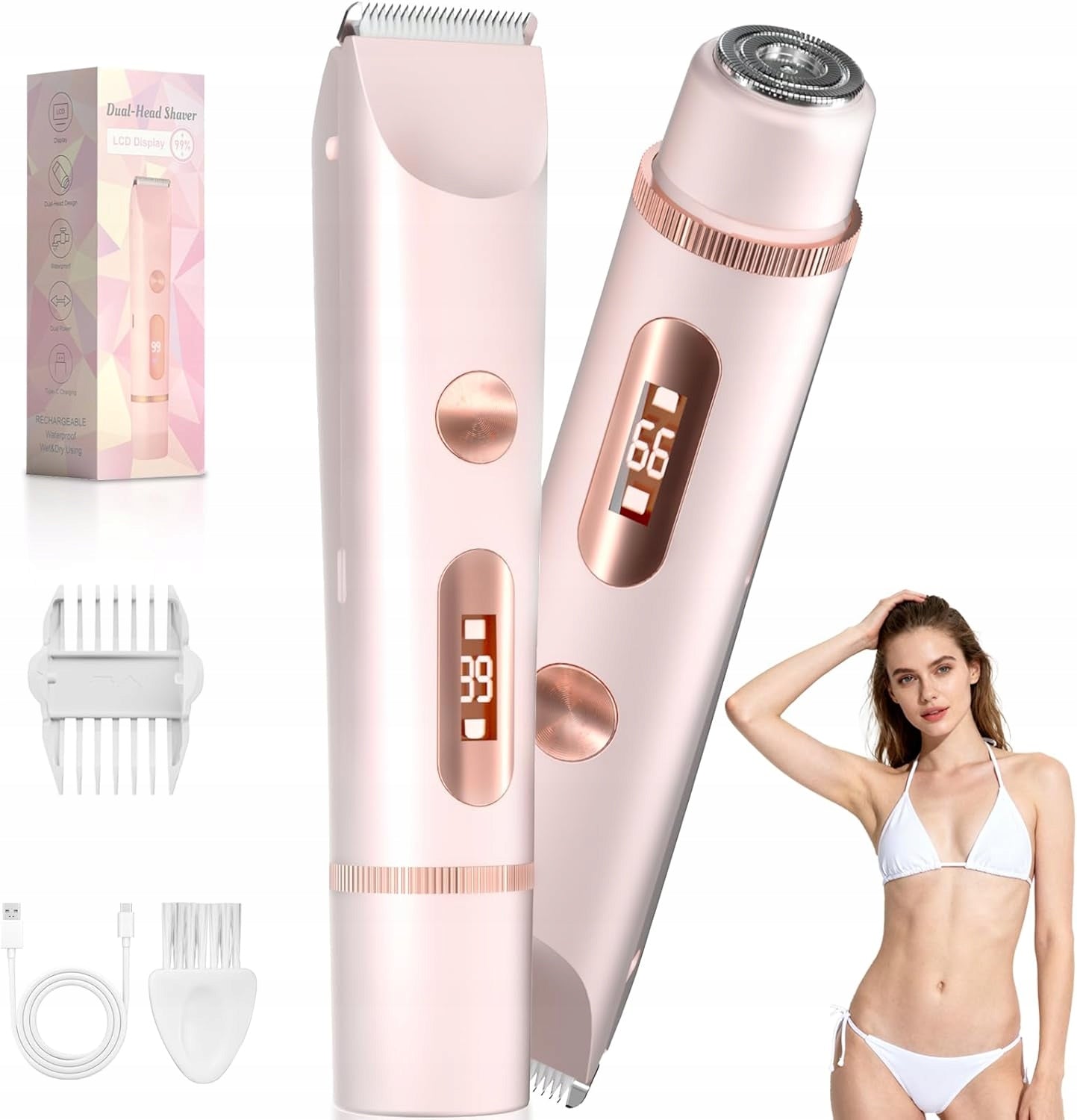 Trimmer Body Shaver and Bikini for Women, Pink Double Head 2in1