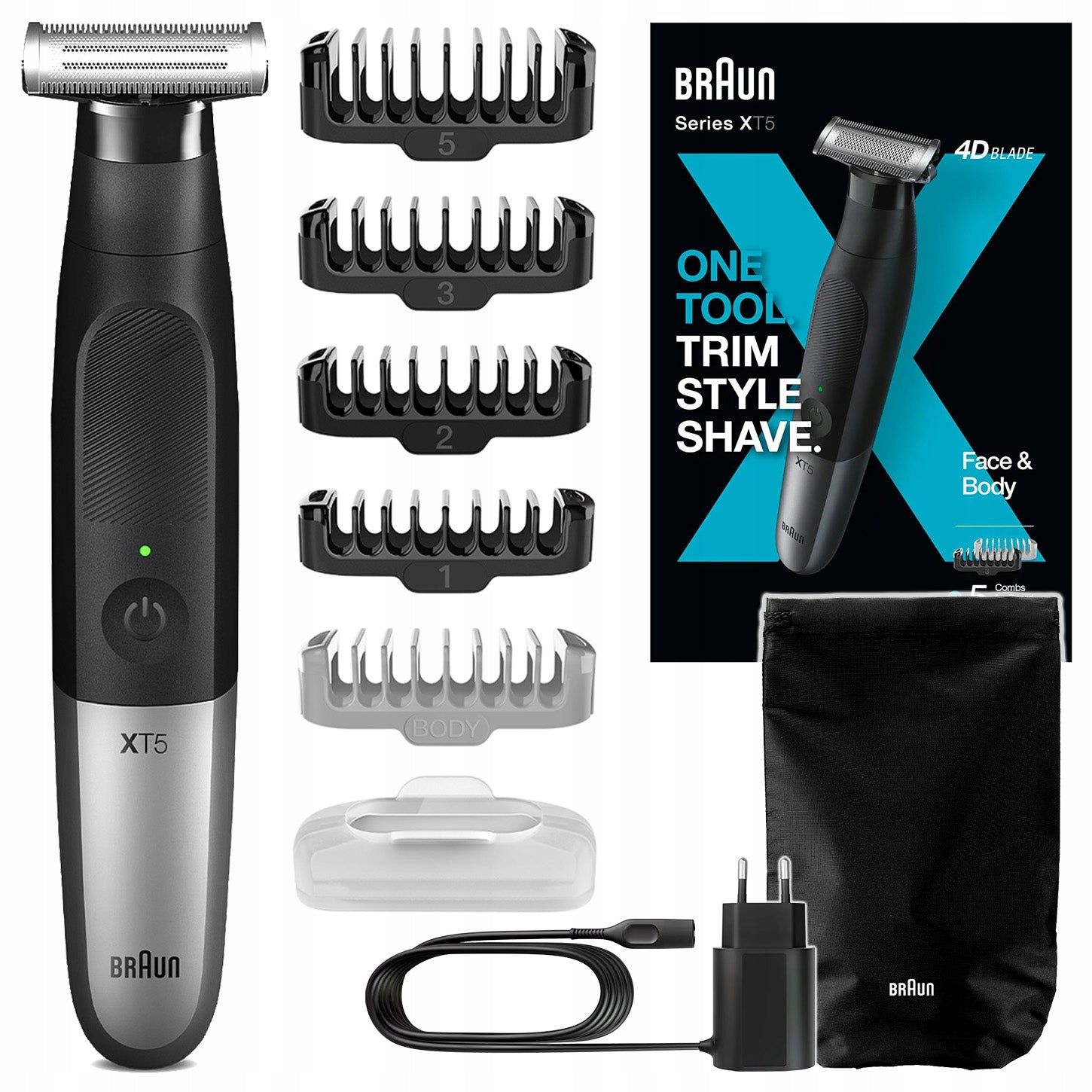 Trimmer Men's shaver Braun XT5100 Wet&Dry for beard body + CASE + 6 ATTACHMENTS