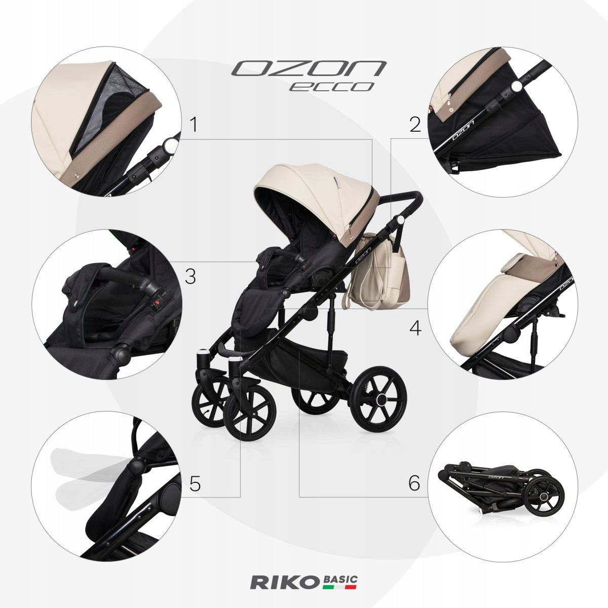 Trolley 2in1 OZON Riko Basic Polish Pumped Wheels Seat Front Set Manufacturer code Wózek dziecięcy Ozon 22 Riko Basic 2w1 Premiu