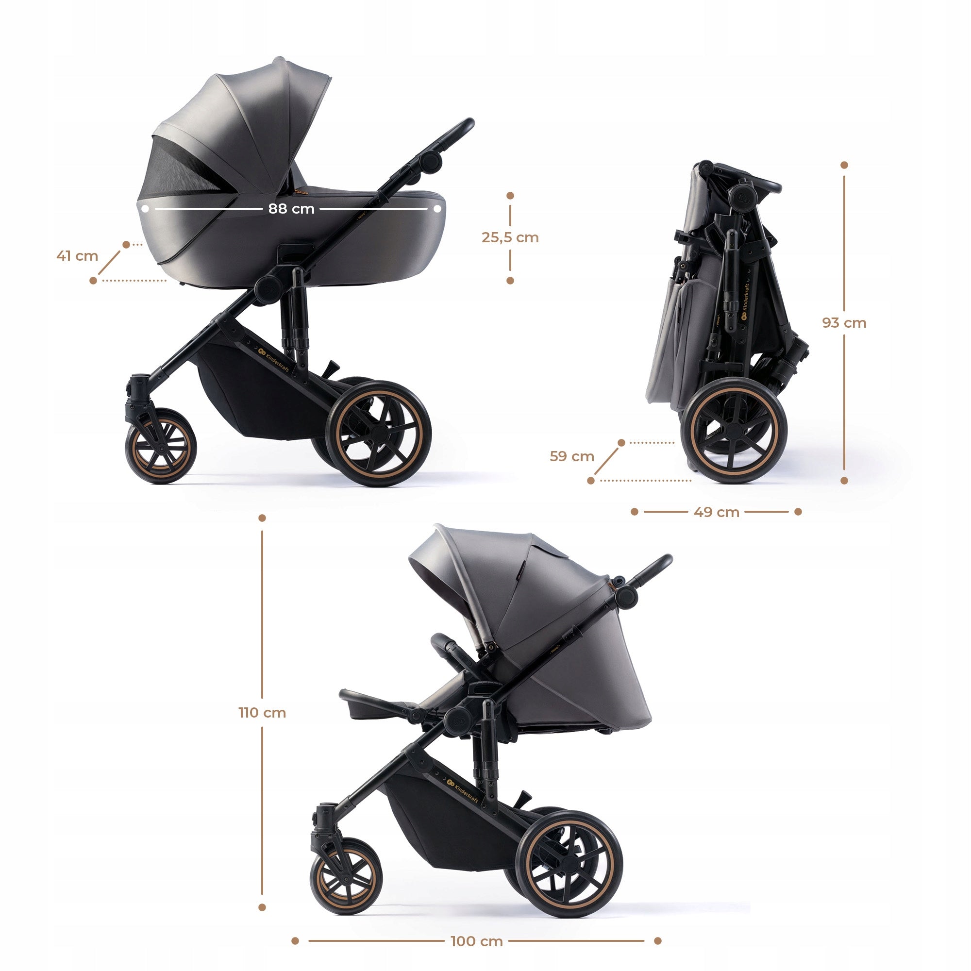 Trolley 3in1 Kinderkraft PRIME 2 + Seat MINK PRO GREY Brand Kinderkraft