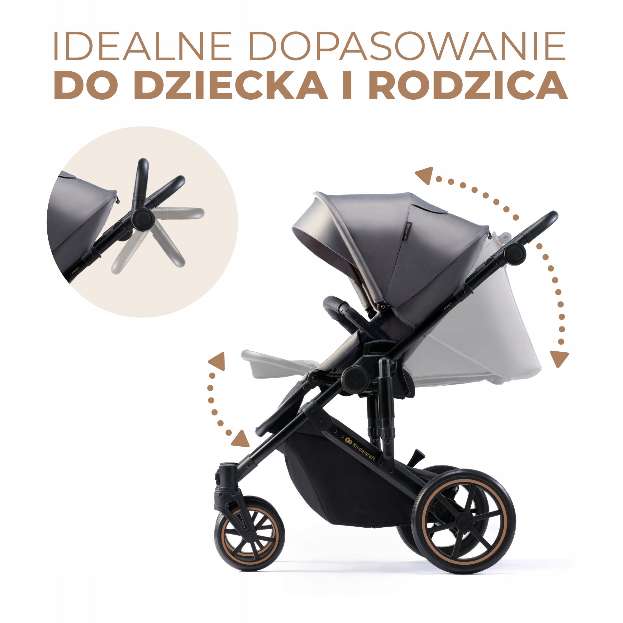 Trolley 3in1 Kinderkraft PRIME 2 + Seat MINK PRO GREY Manufacturer code KSPRIM02GRY300I