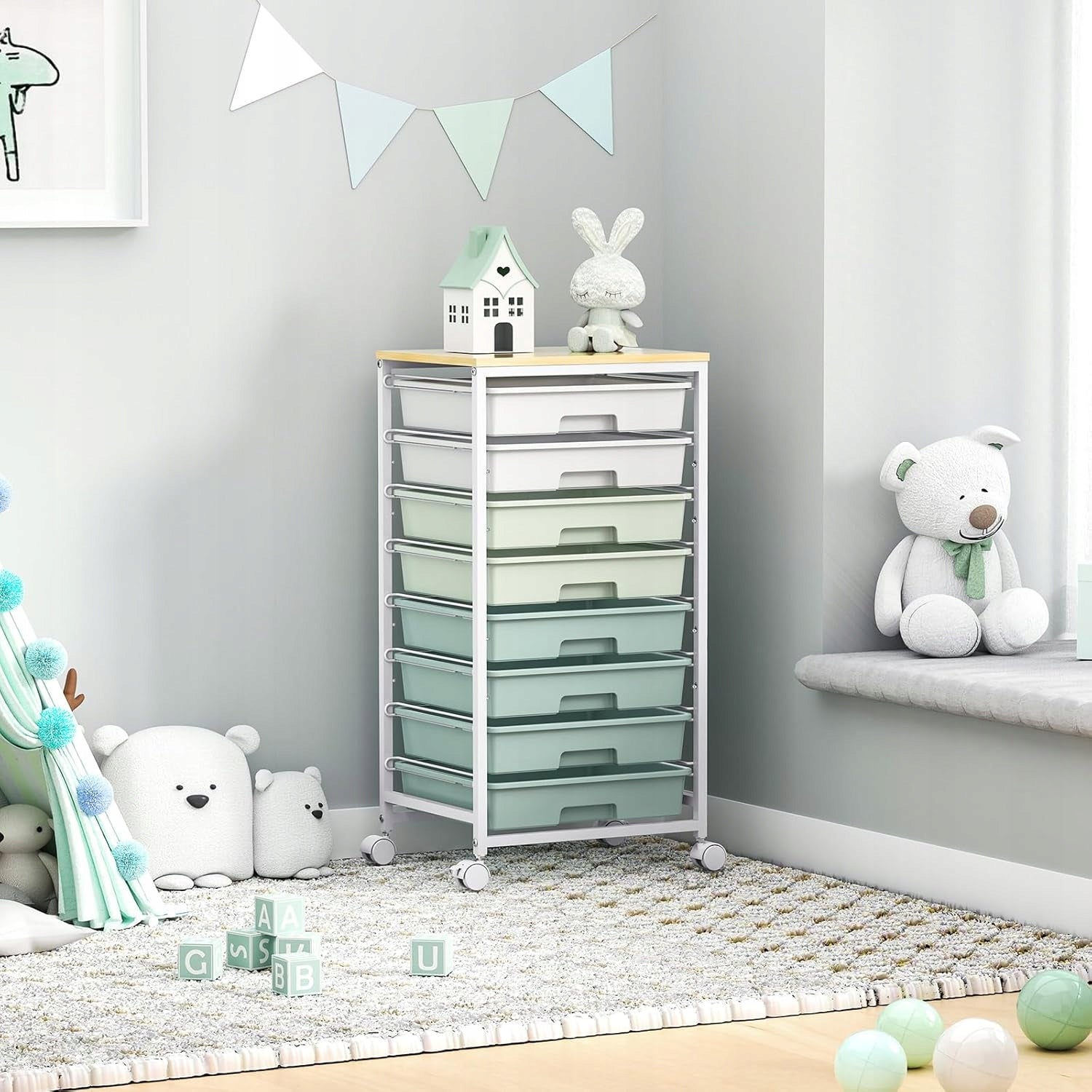 Trolley BOOKCASE with drawers CIRCLES wooden top bathroom children's kitchen Brand no brand