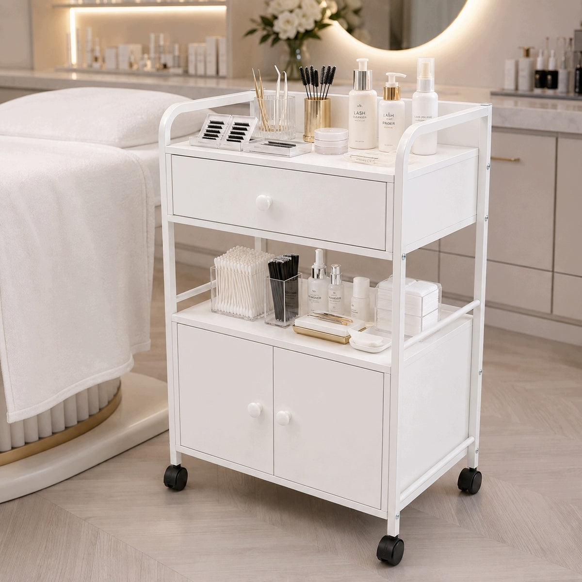 Trolley Cosmetic Helper on Wheels Cabinet Drawer White