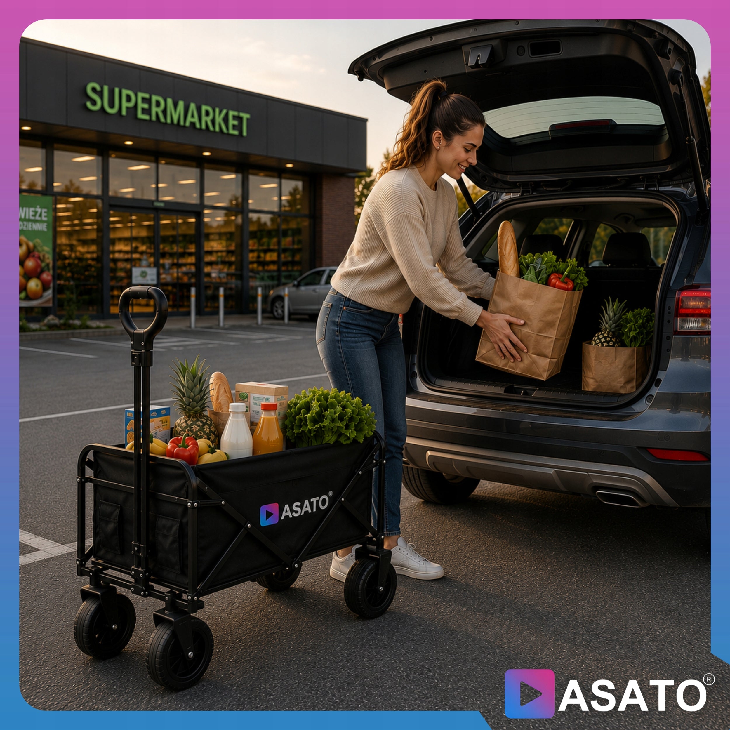 Trolley Folding Tourist Garden Beach 105L Wide Wheels 100x60x50 cm Brand Asato