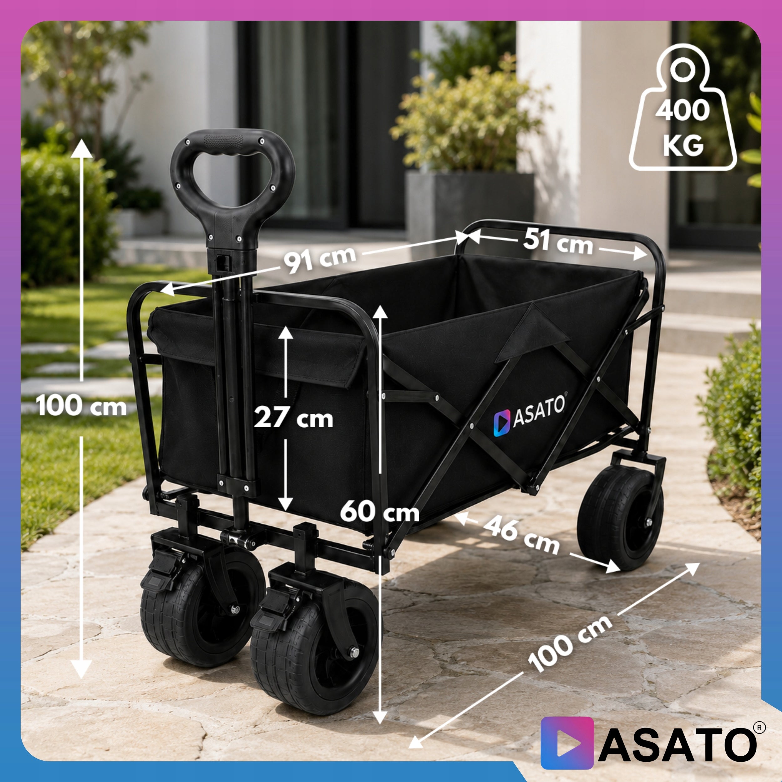 Trolley Folding Tourist Garden Beach 105L Wide Wheels 100x60x50 cm Packaging status original
