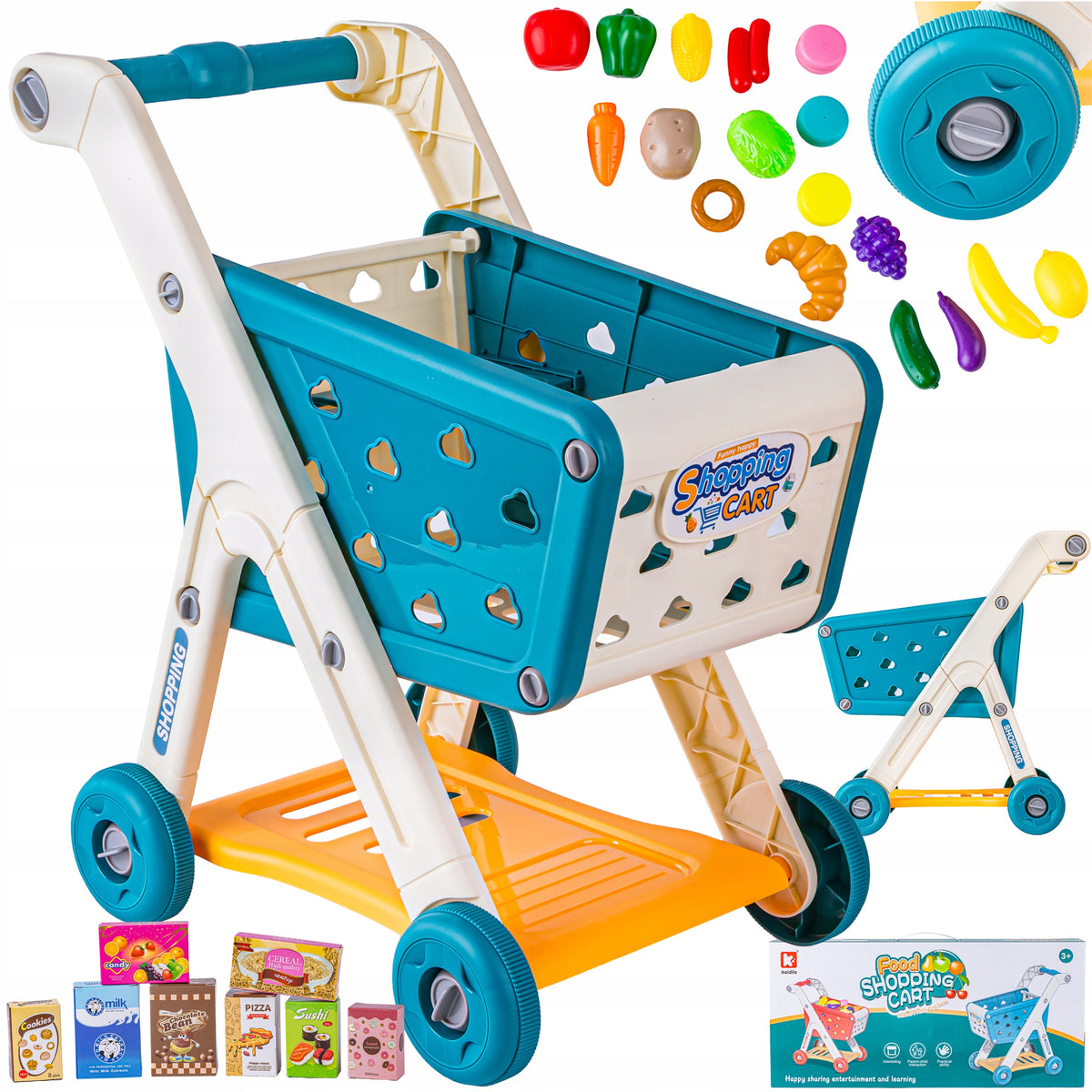 Trolley Shopping Cart BLUE Shop Basket Fruit Vegetable Supermarket