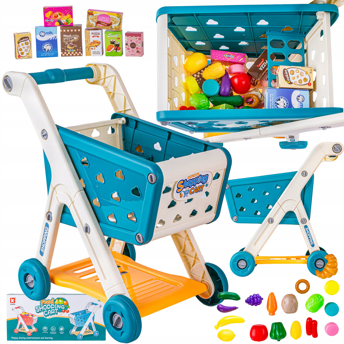 Trolley Shopping Cart BLUE Shop Basket Fruit Vegetable Supermarket