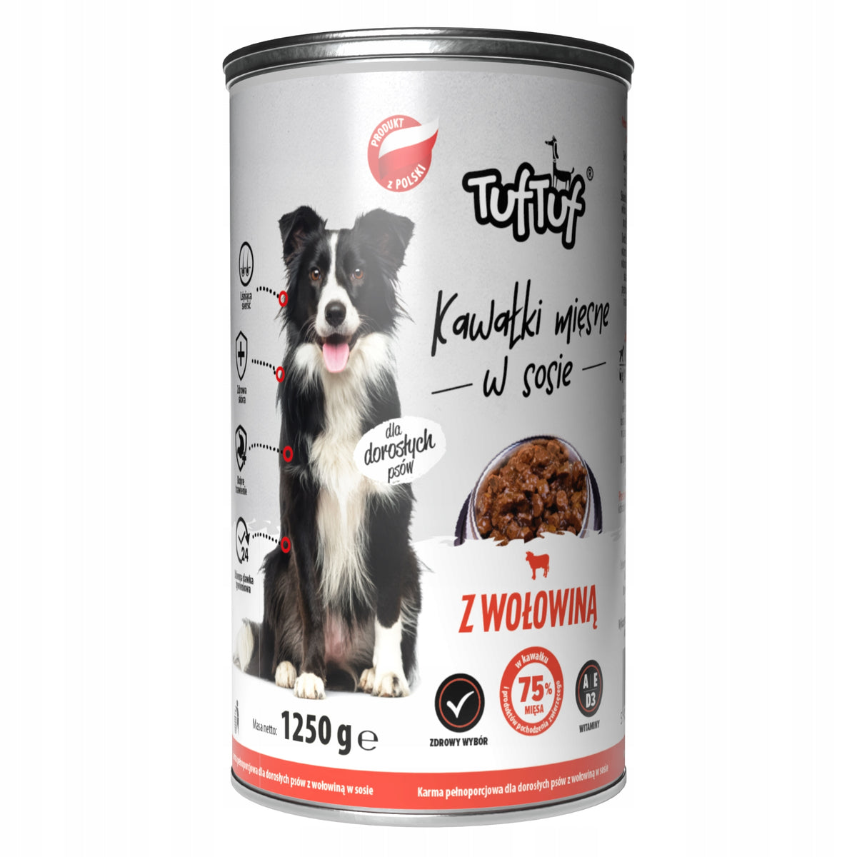 TufTuf Wet Dog Food Beef Can 12x1250g Pieces in Sauce Brand Tuf Tuf