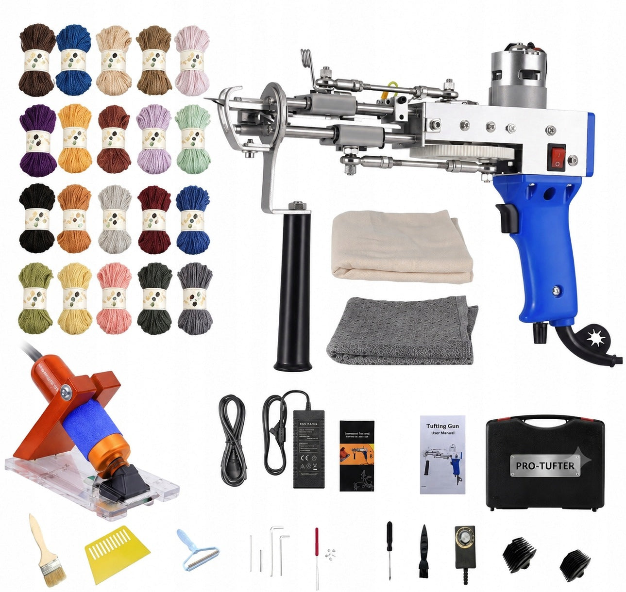 Tufting GUN Set (Pistolet + Machine) GUN MACHINE FABRIC TRIMMER YARN