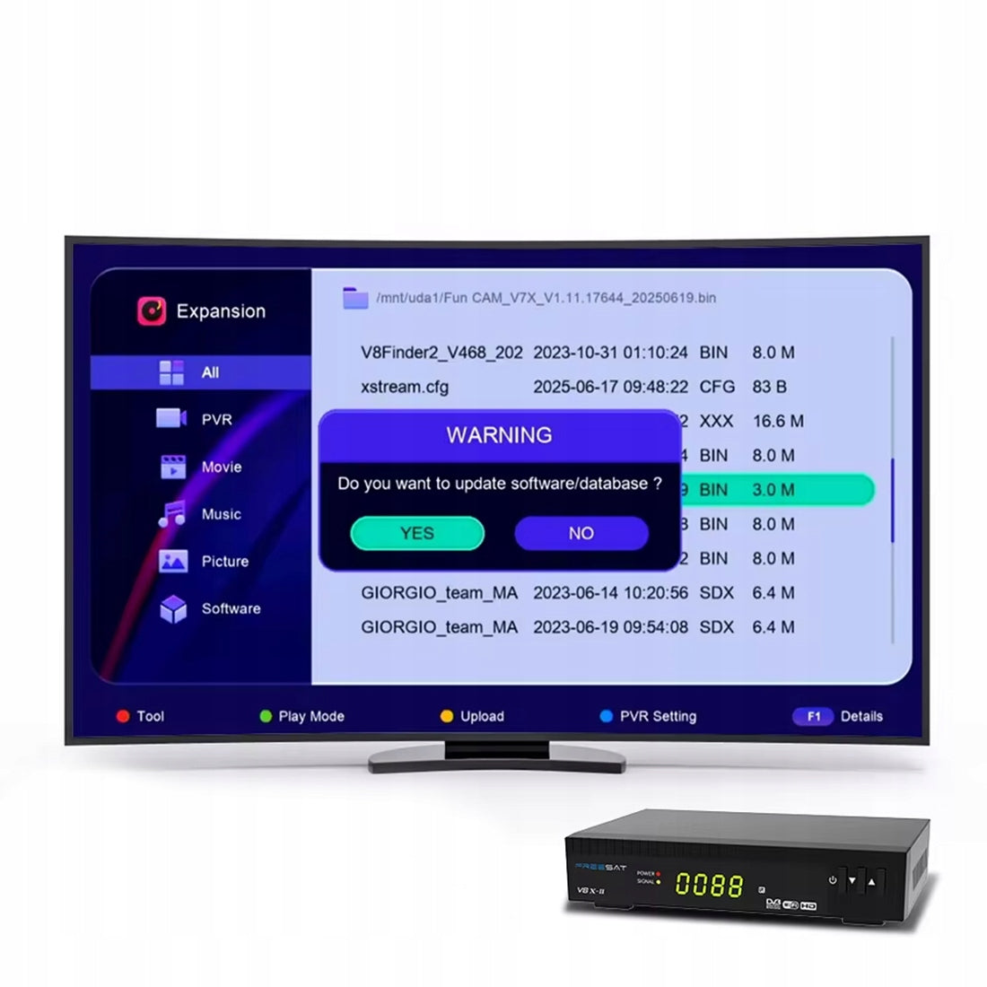 Tuner Satellite Decoder DVB-S2X H.265 Smart TV Internet TV WiFi Manufacturer code TGTV8XII