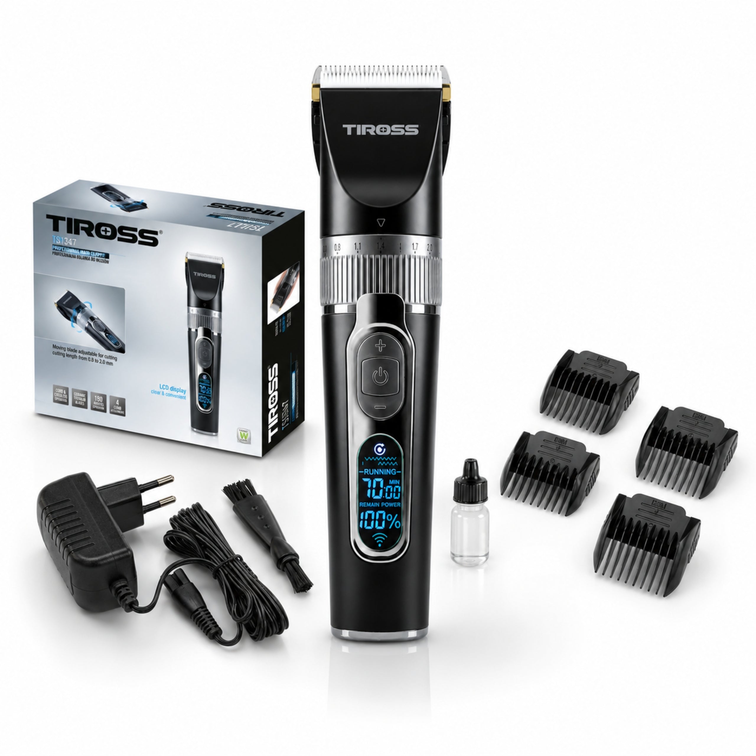 Turbo Hair Clipper 180 min LED Li-ion 2000 mAh 4 Overlays
