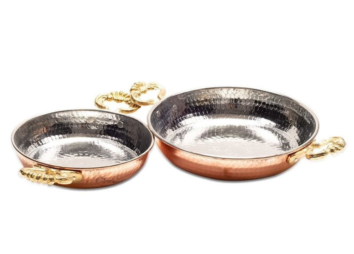 Turkish Copper Pan Sahan 18 and 20 cm Hand Hammered Set of 2pcs Packaging status original