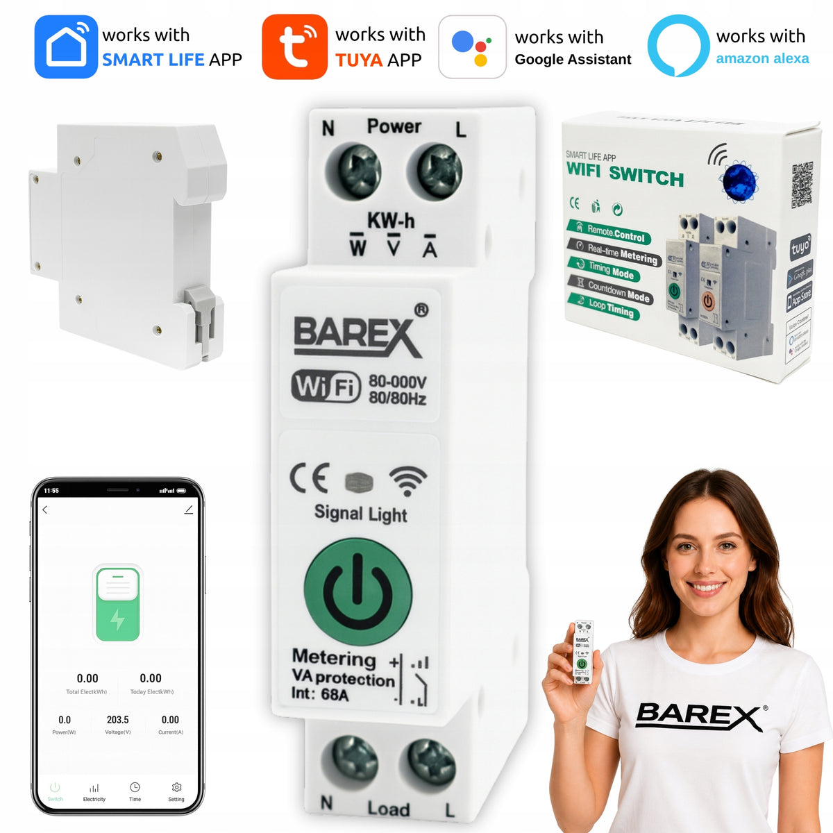 Tuya 63A WiFi Energy Current Meter Single Phase DIN Rail Relay