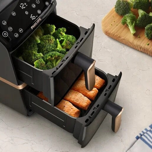 Two-chamber non-fat air fryer Philips Ovi Airfryer 10l NA462/70 Dominant color black
