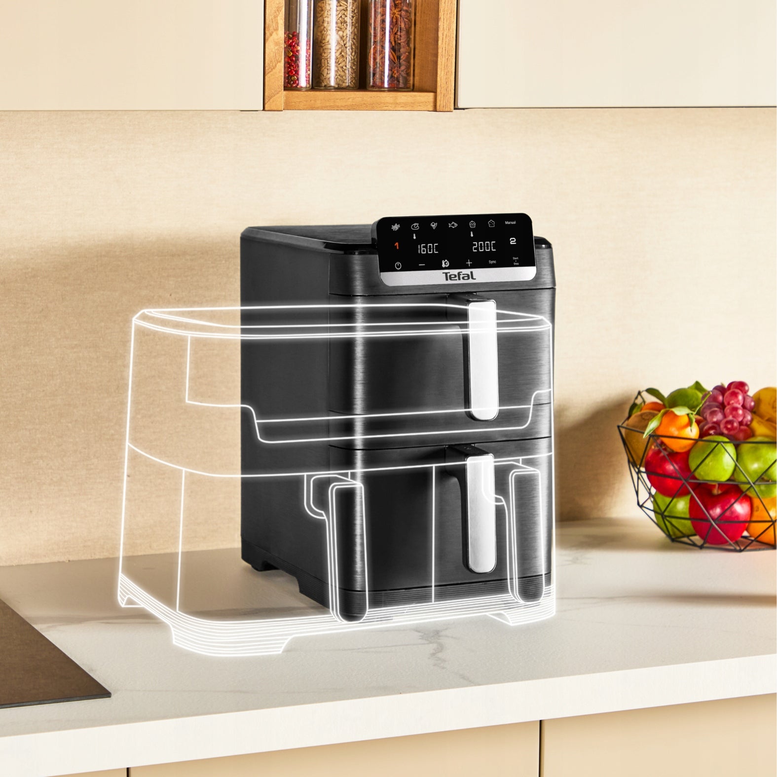 Two-chamber non-fat air fryer TEFAL EY7528E0 10 l 2700 W Air Fryer Dominant color black