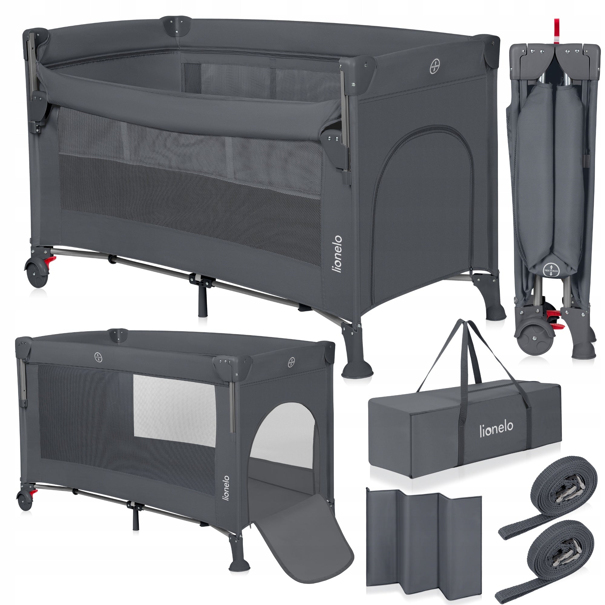 Two-level travel cot 3in1 Lionelo ELLEN GREY CONCRETE + Bag