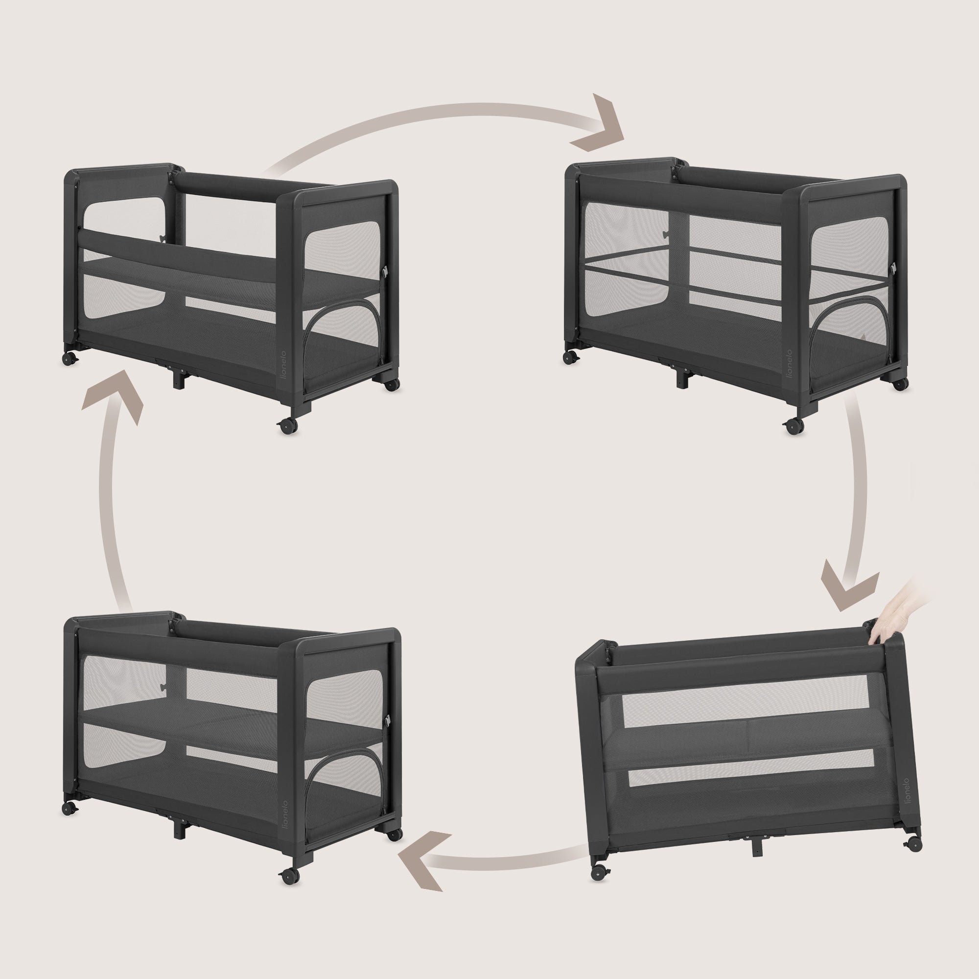 Two-level travel cot 5in1 delivery freestanding Lionelo Patty Manufacturer code LO-PATTY GREY GRAPHITE