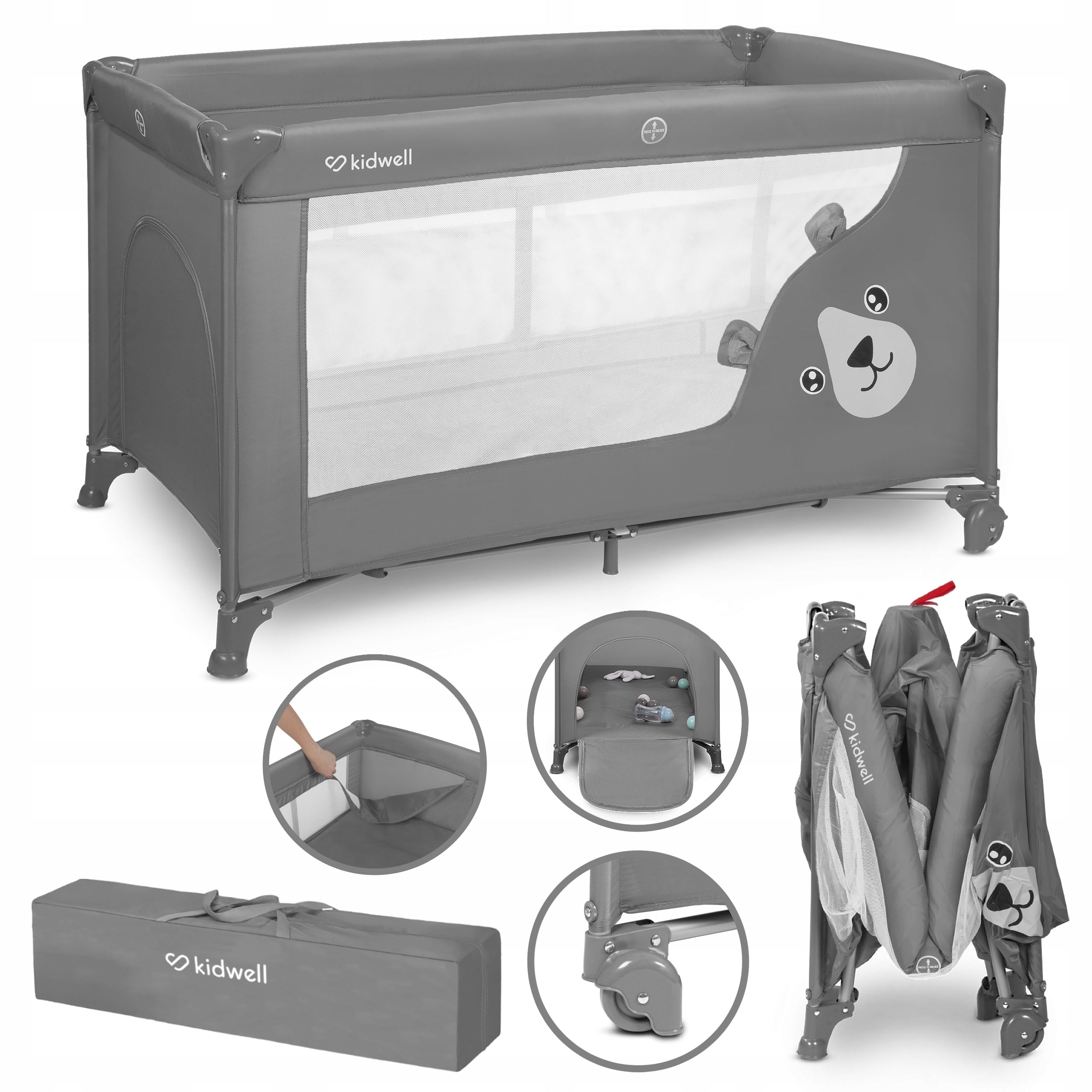 Two-level travel cot BLISSY DUO Gray Grey 2 levels