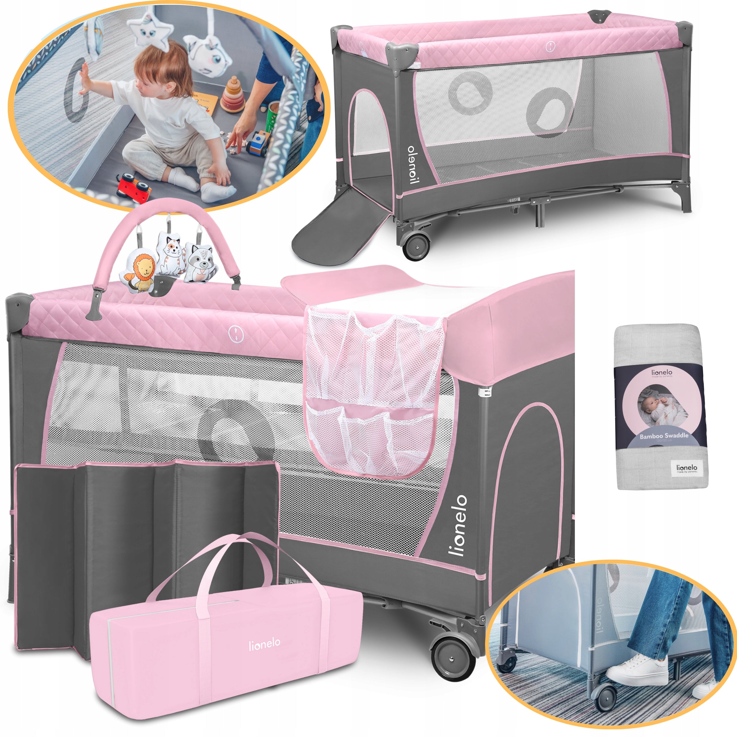 Two-level travel cot CHANGING TABLE HEADBAND WITH TOYS Lionelo Flower