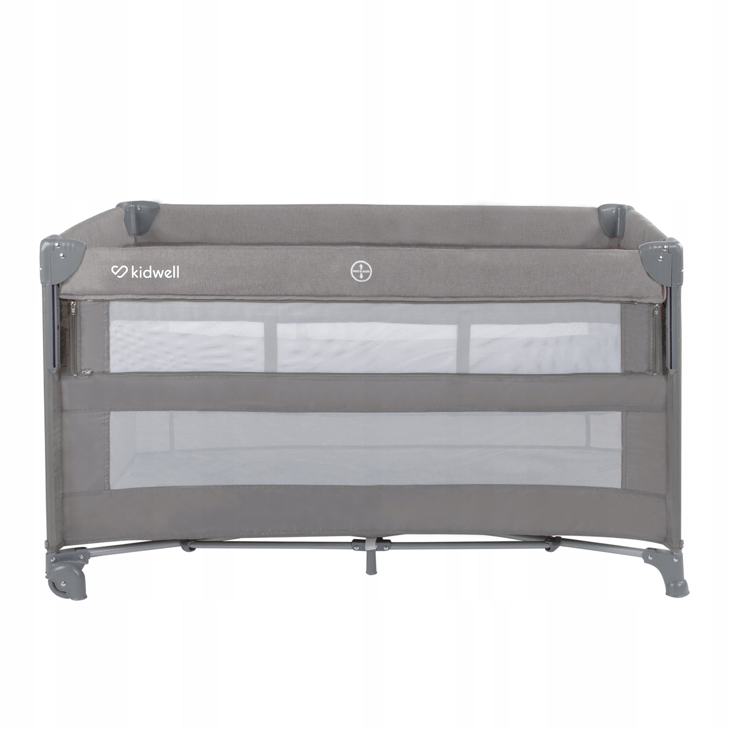 Two-level travel cot Kidwell Blissy Lift grey lowered side Manufacturer code LOTUBLI01A3