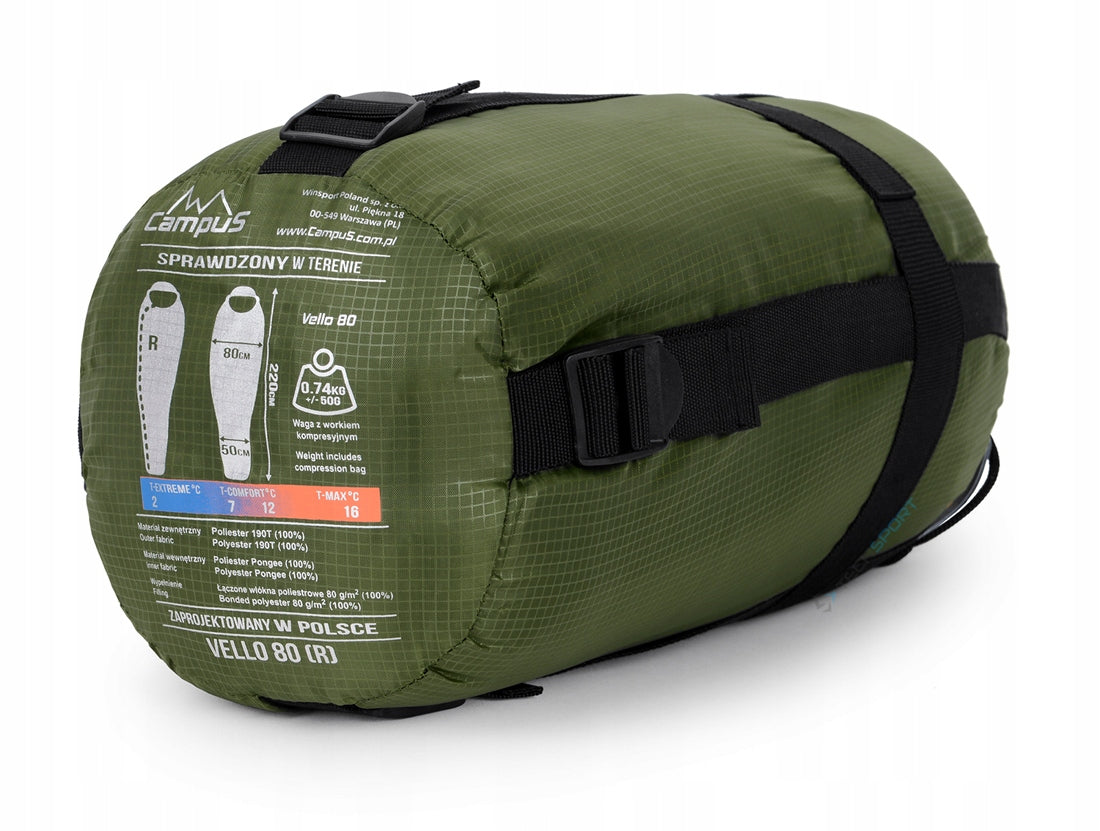 ULTRALIGHT SLEEPING BAG MUMMY CAMPUS VELLO 80 to 2s 740g Brand Campus